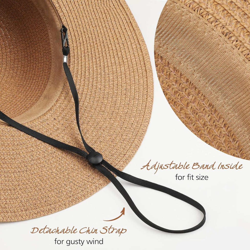 Trifabricy Beach Sun Straw Hats for Women, Wide Brim Womens Sun Hat UPF UV Protection, Foldable Packable Summer Hats Roll Up
