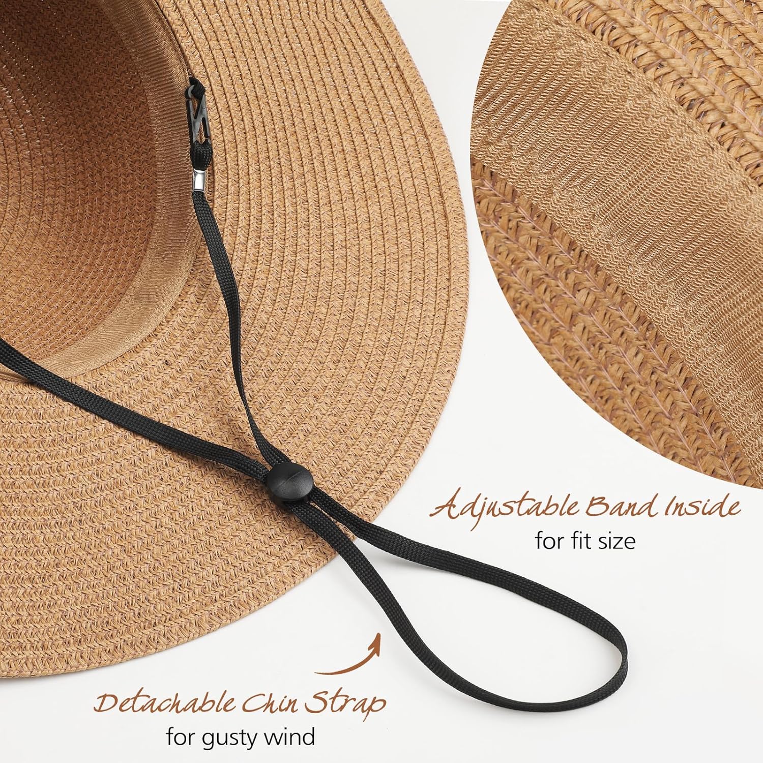 Trifabricy Beach Sun Straw Hats for Women, Wide Brim Womens Sun Hat UPF UV Protection, Foldable Packable Summer Hats Roll Up