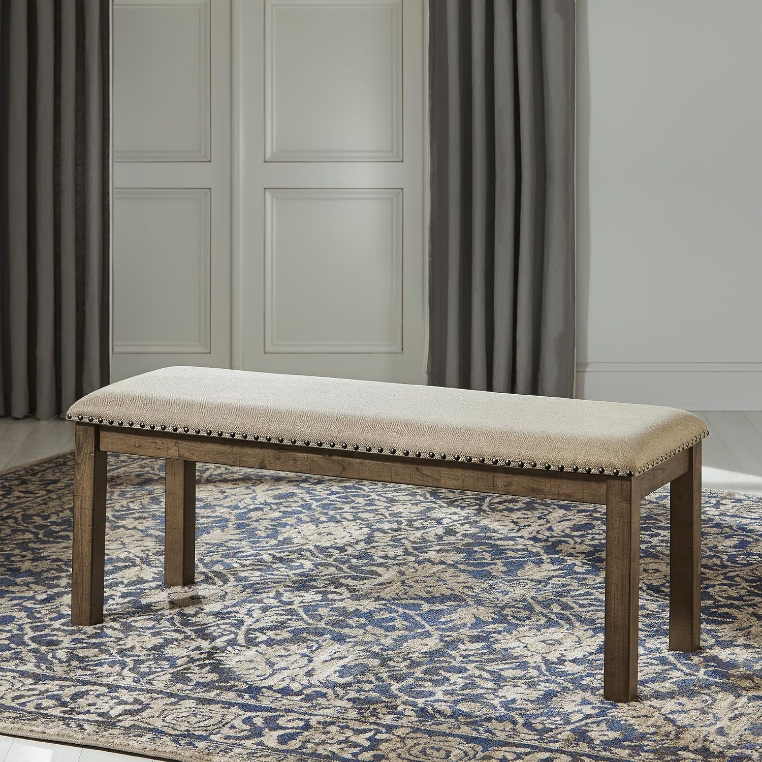 Signature Design By Ashley Moriville Casual Rustic Upholstered Dining Bench, Grey & Brown