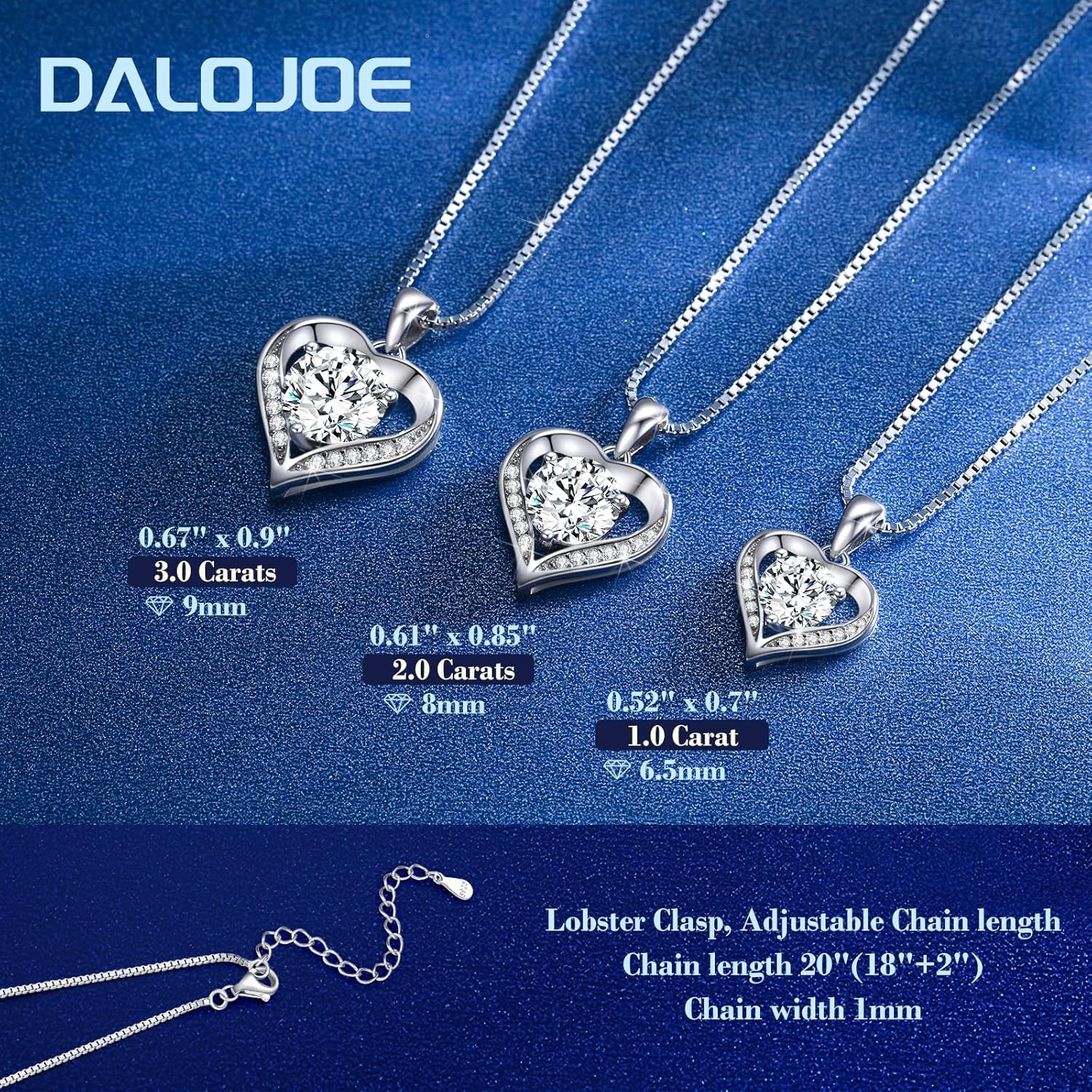 DALOJOE Moissanite Necklace for Women, 1-3 Carat Moissanite Heart Necklace Engraved with 'I LOVE YOU', Birthday Gift for Wife, Anniversary Present for Wife, Women, Jewelry Gifts for Girlfriend, Mom