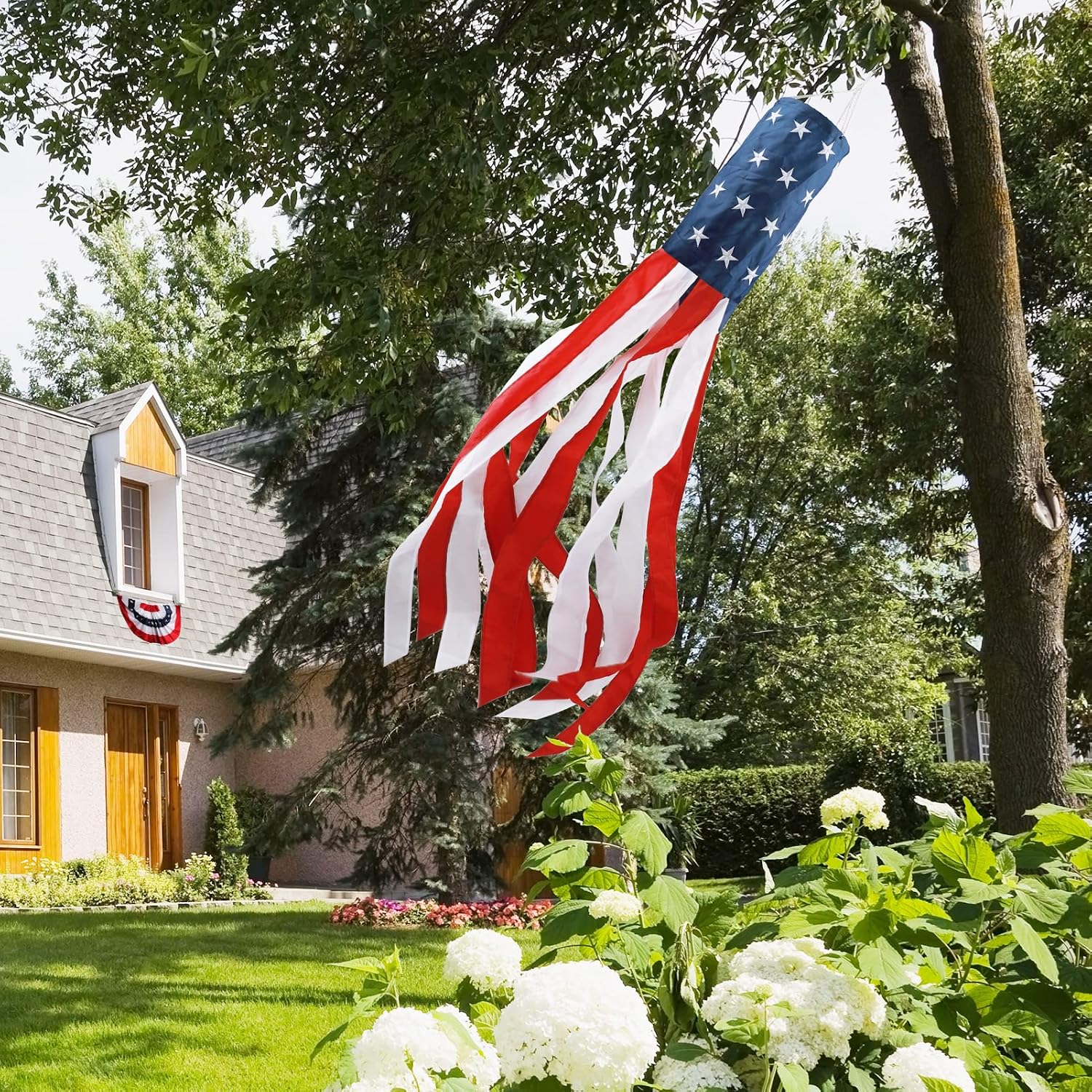 Hoosun 4Th Of July Decorations,40 Inch American Windsock,American Wind Socks For Outside Heavy Duty,Patriotic Memorial Day Decor Usa Flag Windsocks With Embroidered Stars,Red White And Blue Windsock