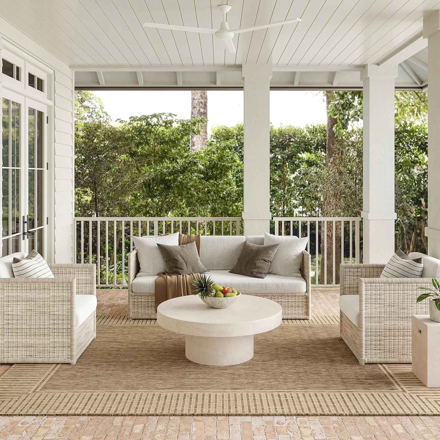 Nuloom Asha Light Brown/Ivory, 8' x 10', Casual, Striped Border, Soft and Cozy, High Traffic, Stain Resistant, Easy Clean, Durable Area Rug for Indoor/Outdoor Patio, Deck, Porch, Garden, Courtyard