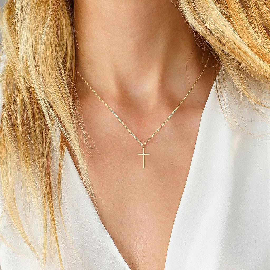 MONOZO Gold Cross Necklace for Women Girls, 14K Gold Plated Layered Cross Necklace Tiny Sideway Choker CZ Necklaces for Women Trendy Christian Baptism Religious Faith Jewelry Gifts