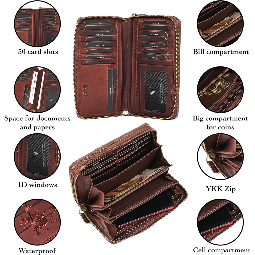 Leather RFID Wallet Women – Modern RFID Womens Wallet- Big Multiple Compartments – Credit Card Holder – Handcrafted Genuine Leather -Carteras de Mujer Piel