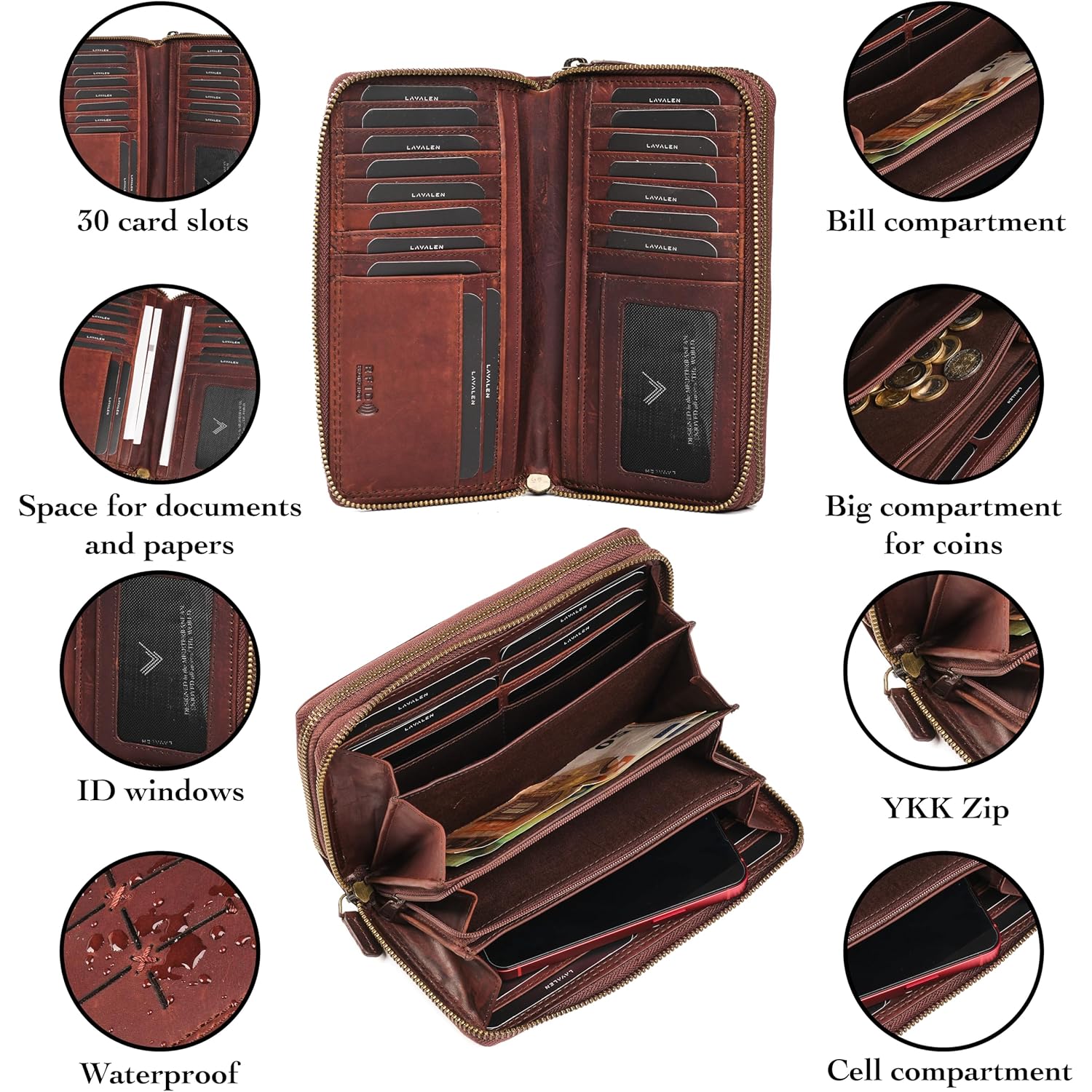 Leather RFID Wallet Women – Modern RFID Womens Wallet- Big Multiple Compartments – Credit Card Holder – Handcrafted Genuine Leather -Carteras de Mujer Piel