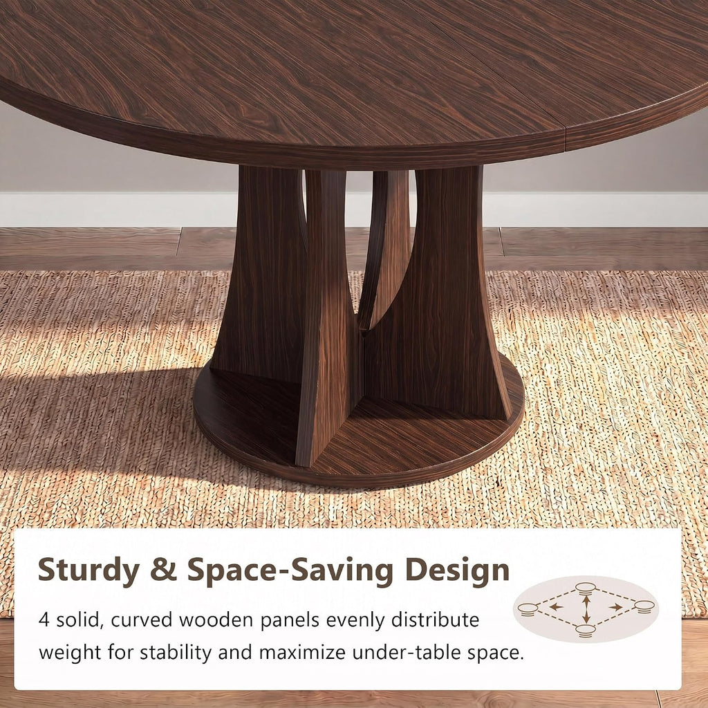 47.2-Inch Round Dining Table, Kitchen Table For 4-6, Farmhouse Circle Dining Room Table, Space Saving Wood Kitchen & Dining Room Furniture, Black Oak