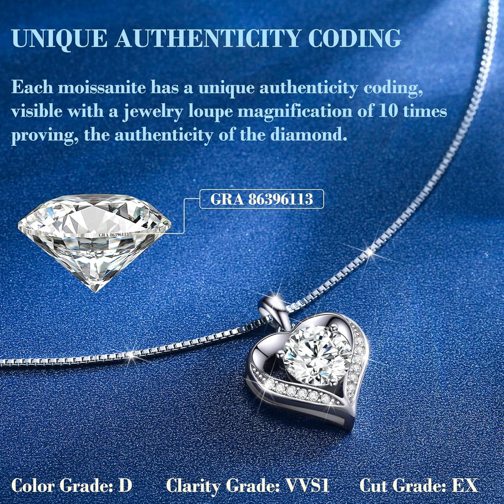 DALOJOE Moissanite Necklace for Women, 1-3 Carat Moissanite Heart Necklace Engraved with 'I LOVE YOU', Birthday Gift for Wife, Anniversary Present for Wife, Women, Jewelry Gifts for Girlfriend, Mom