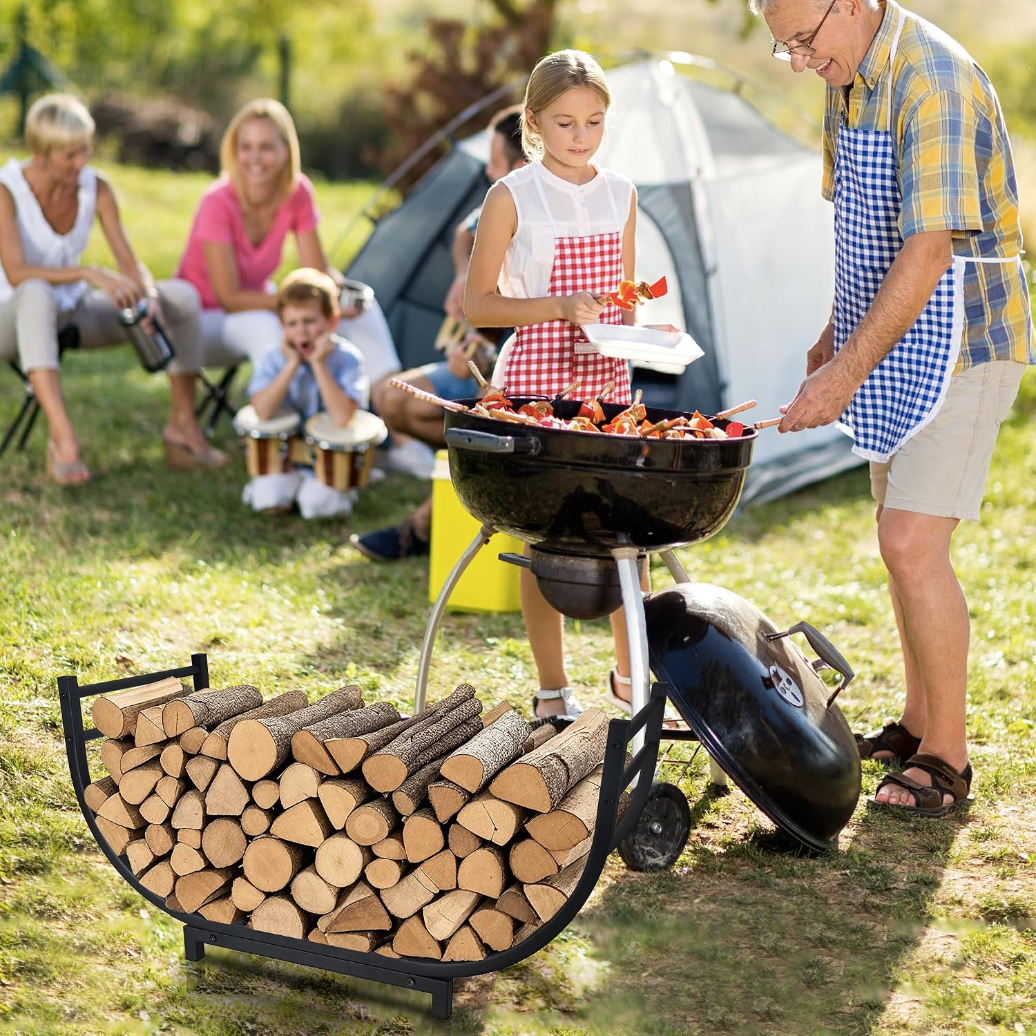Facka 30 Inch Firewood Rack Outdoor Metal Wood Rack | Iron Fire Log Stacker Holder For Fireplace, Patio, Porch, Yard, Garden, Indoor Outdoor Wood Storage