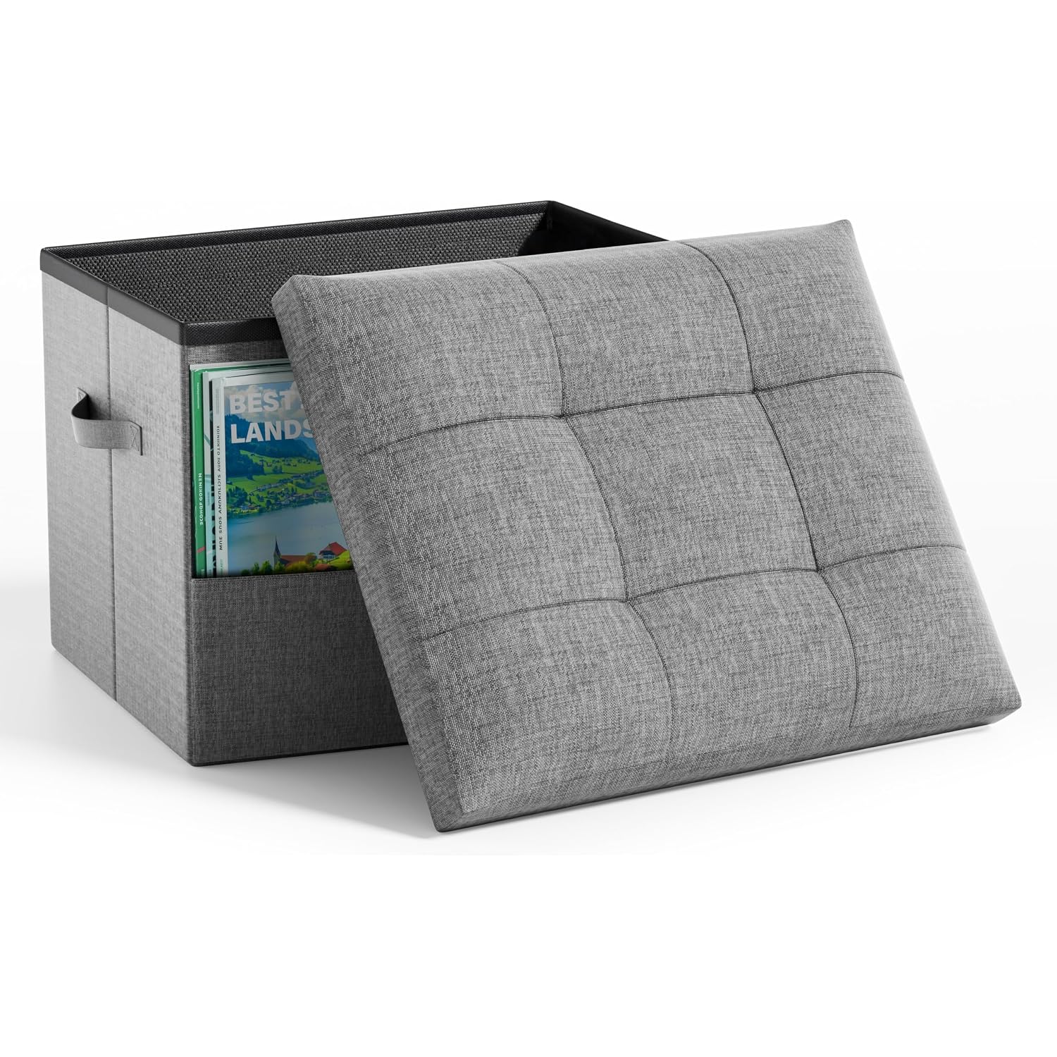 Dayacoco Storage Ottoman Foot Rest Stool, Holds Up To 350Lbs, 43L, Foldable | Small Ottoman With Storage, Foot Rest Stool With Thicker Foam Padded Seat, 17X13X13In, Drak Gray