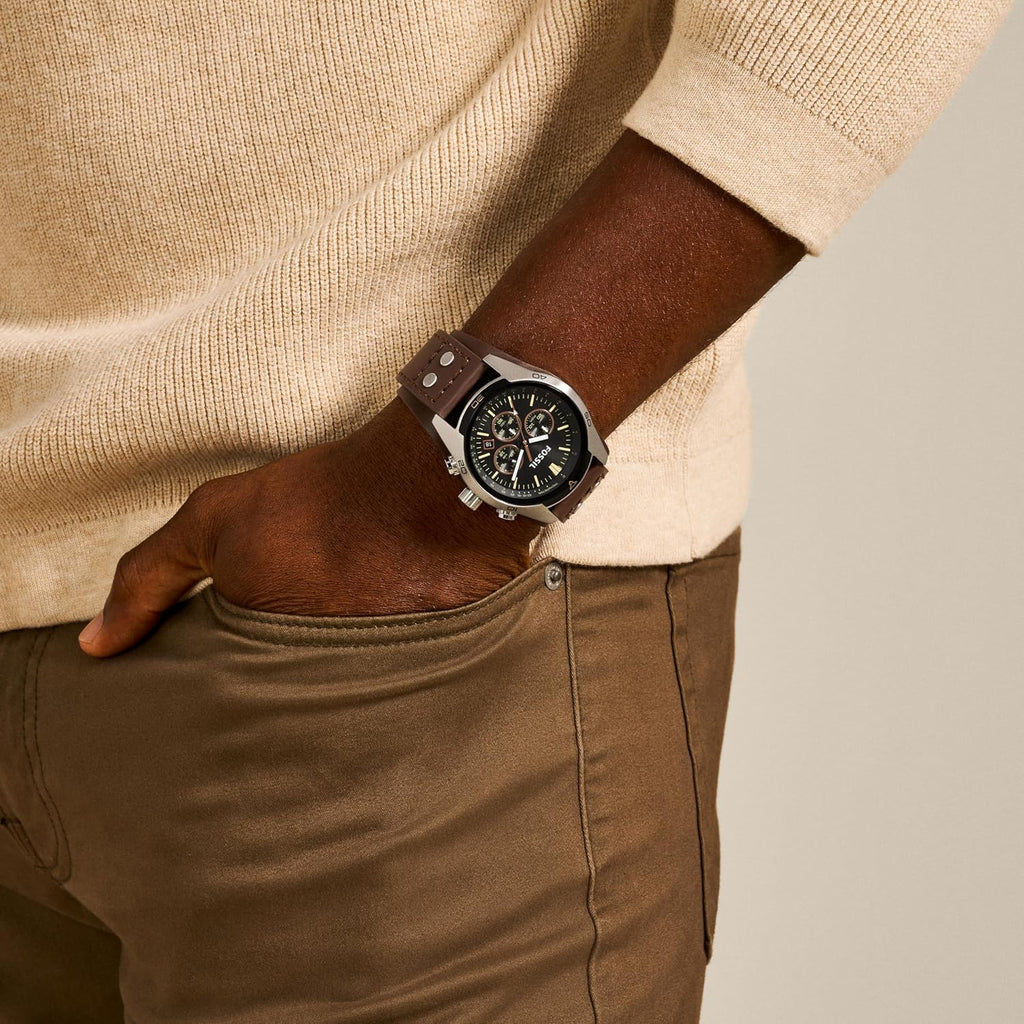 Fossil Men'S Watch, Coachman Quartz Stainless Steel And Chronograph Leather Watch For Men