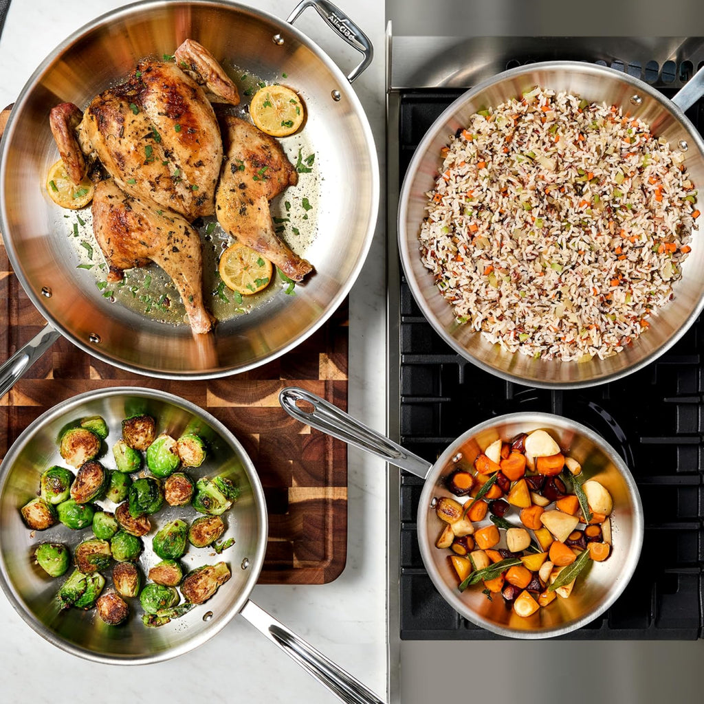 All-Clad D3® Stainless Steel 12 Inch Frying Pan With Lid- Made In The Usa- The Original Bonded Professional Cookware- Oven Safe & Induction Compatible