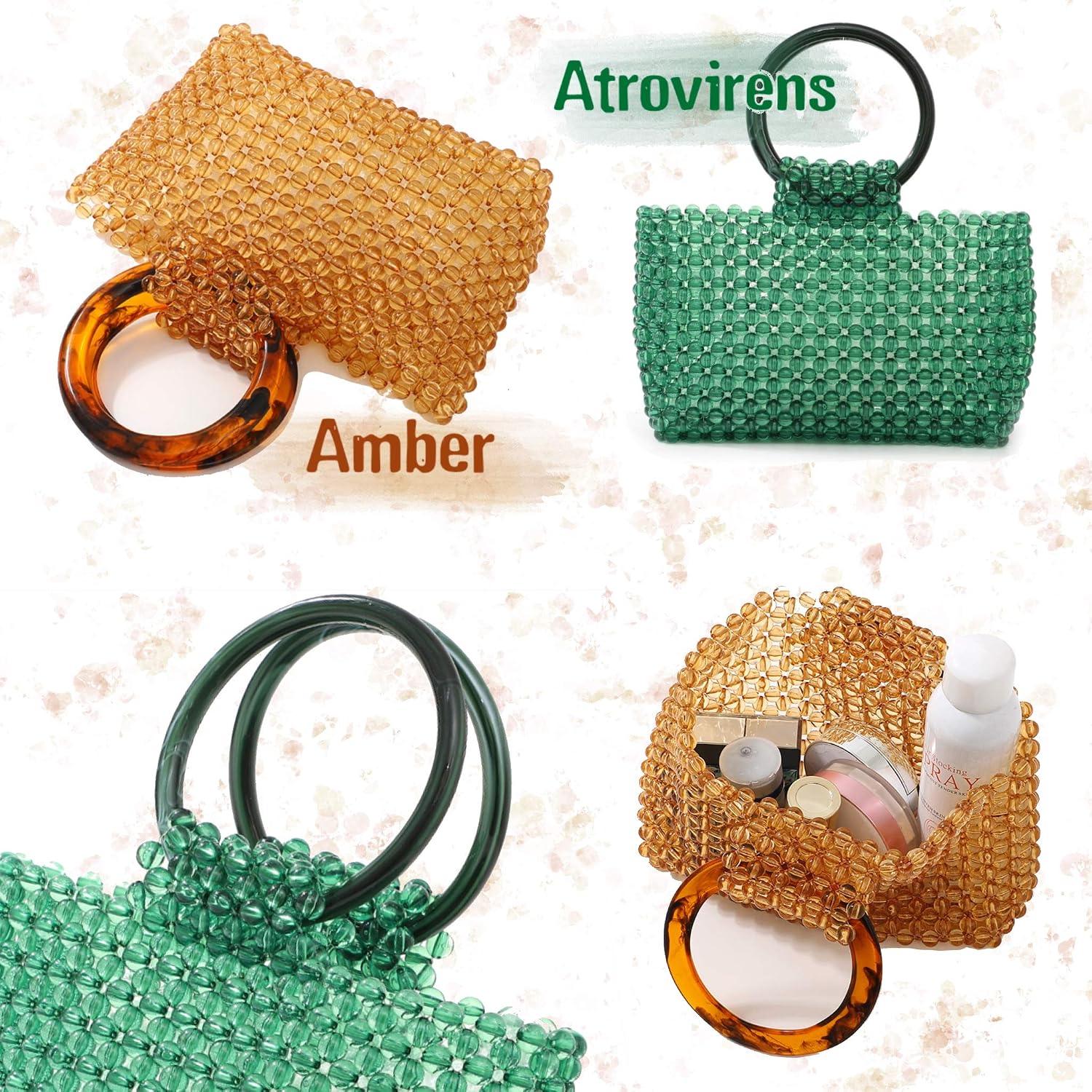 Yifei Women Colored Transparent Beaded Acrylic Handbag Evening Handmade Bags For Wedding Party (Brown)
