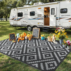Genimo Outdoor Rug, Waterproof Plastic Rugs For Patio, 5'X8' Black Grey | Outside Larger Modern Carpet Mat For Porch Decor, Deck, Balcony, Camping, Rv, Backyard, Picnic, Beach, Reversible, Foldable