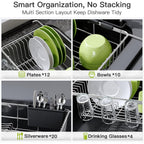 JASIWAY Dish Drying Rack in Sink, Expandable Stainless Steel Dish Drainers for Kitchen Counter, Dish Dryer Rack for Inside Sink, Over The Sink Dish Racks with Utensil Holder, Silver