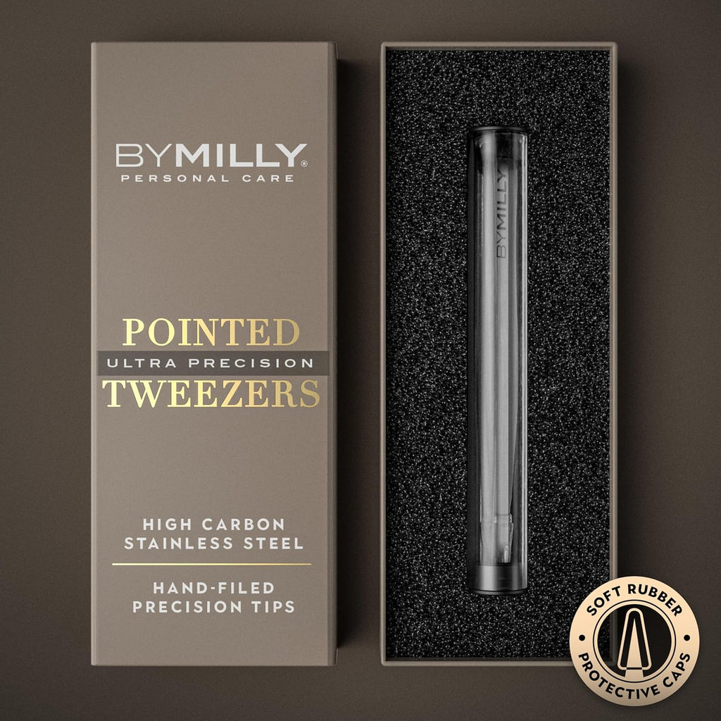 Pointed Tweezers | High Carbon Stainless Steel Needle Nose | Fine Point Precision Hair Removal | Perfectly Aligned & Hand-Filed Sharp | Silver