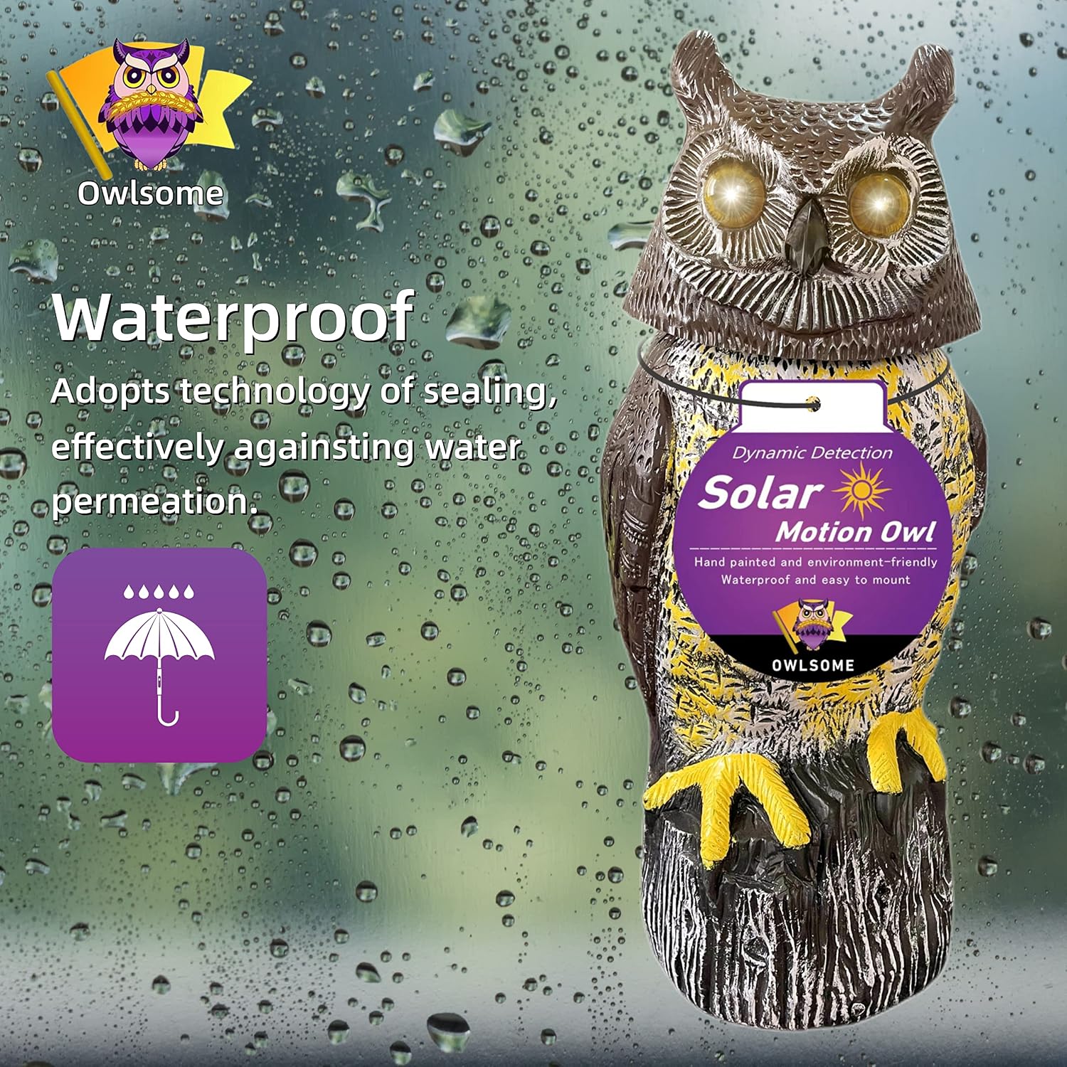 Solar Owl With Glowing Eyes, Rotating Head, Hoot Sound, Motion Detector And Silent Mode, Plastic Owl Garden Sculpture, Garden Decoration