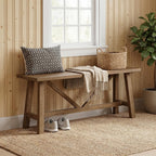 Wnutrees 43" Farmhouse Solid Wood Bench, Narrow Long Seat, Natural | Entryway Seat For End Of Bed, Living Room, Dining Area, Hallway