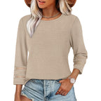 OFEEFAN Womens Tops Dressy Casual 3/4 Length Sleeve Shirts Spring Summer Plus Size Lace Crochet Blouses Waffle Knit