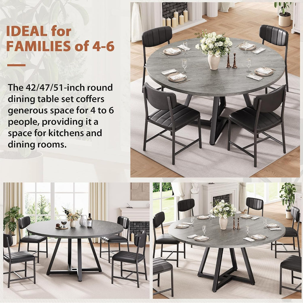 Jocoevol 51" Round Dining Table Kitchen Dining Room Circle Dinner Pedestal Table For 4 6 8, Space Saving Wood Kitchen & Dining Room Furniture (Grey)