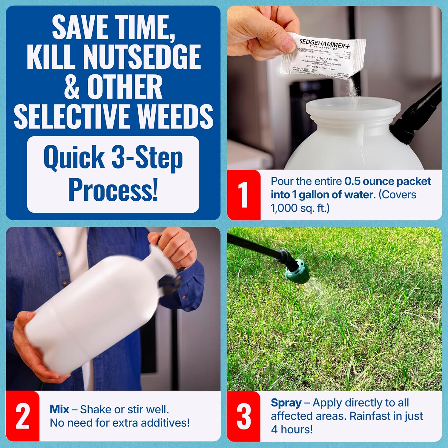 Sedgehammer Plus Turf Herbicide -Purple & Yellow Nutsedge Killer For Lawns With Pre-Mixed Surfactant - Lawn & Pet Safe Weed Killer Mix For Residential Use (2)