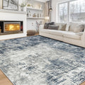 8X10 Area Rugs For Living Room Rug Washable: Modern Large Rug For Dining Room Bedroom Carpet Non Slip 8 By 10 Indoor Abstract Nursery Home Office Blue Grey
