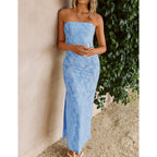 Zesica Womens 2026 Summer Floral Strapless Maxi Dress Bodycon Side Slit Mesh Formal Cocktail Party Wedding Guest Long Dresses