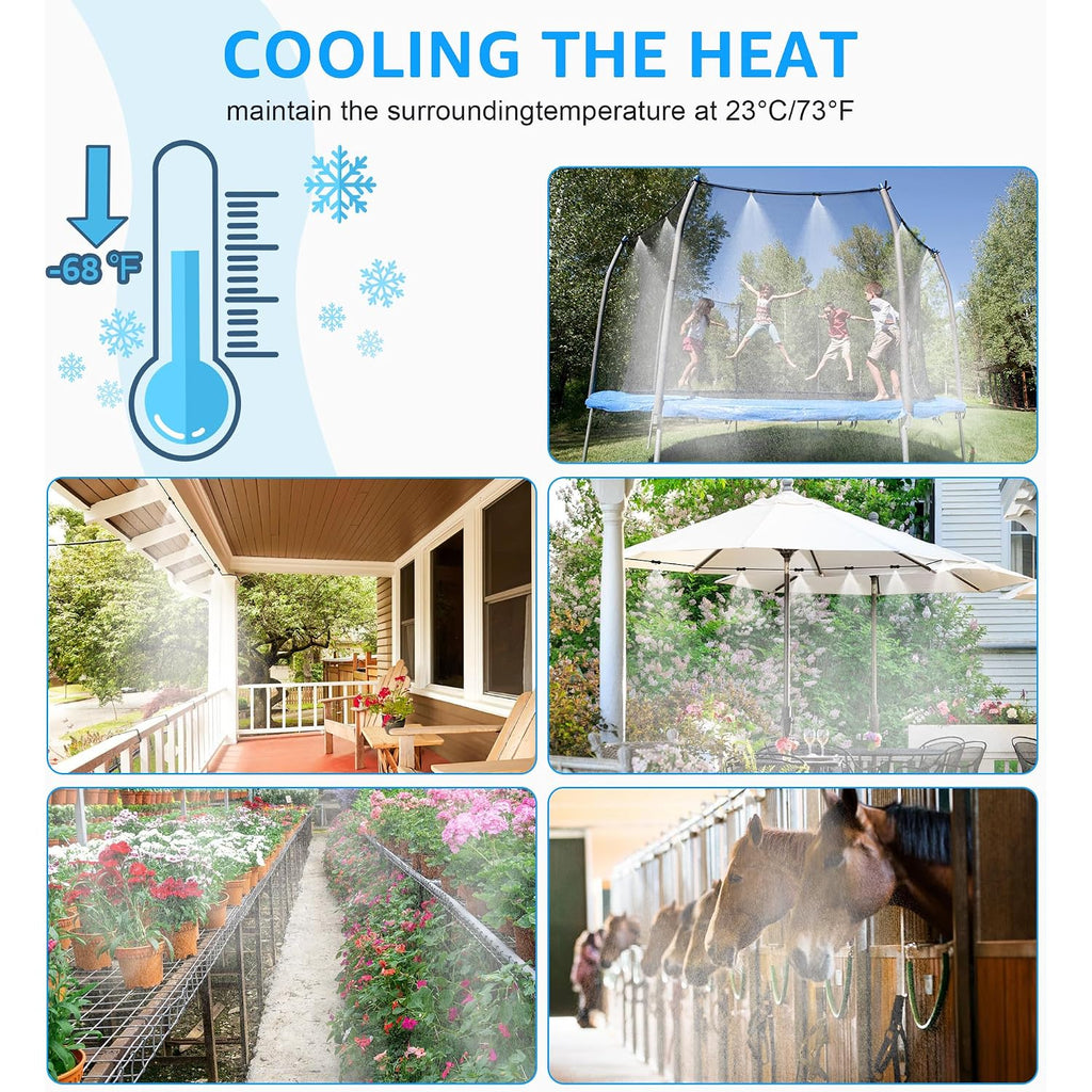 Mixc Misters For Outside Patio, 75Ft (23M) Misting Line+23 Mist Nozzles+3/4" Brass Adapter, Outdoor Misting Cooling System For Patio Backyard Garden Greenhouse Horse Corral