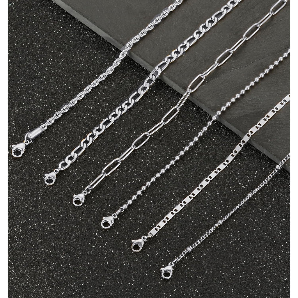 Tornito 8Pcs Ankle Bracelets for Women Stainless Steel Waterproof Layered Cuban Figaro Link Chain Rope Paperclip Herringbone Satellite Bead Anklets Set Summer Beach Jewelry Gold Silver Tone 8.5 Inch