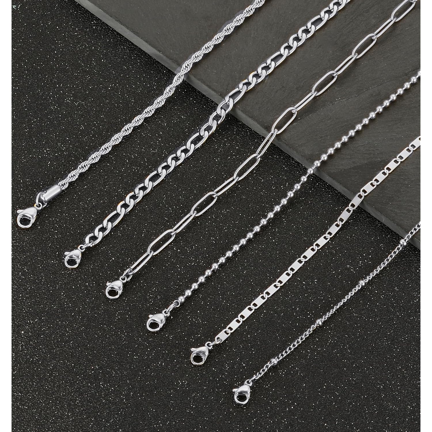 Tornito 8Pcs Ankle Bracelets for Women Stainless Steel Waterproof Layered Cuban Figaro Link Chain Rope Paperclip Herringbone Satellite Bead Anklets Set Summer Beach Jewelry Gold Silver Tone 8.5 Inch