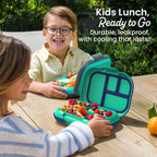 Bentgo Chill Kids Leakproof Lunch Box - 4-Compartment Bento Box With Built-In Ice Pack, 3.3 Cup Capacity, Bpa-Free, Microwave & Dishwasher Safe Tray, Ages 3–7 (Green/Navy)