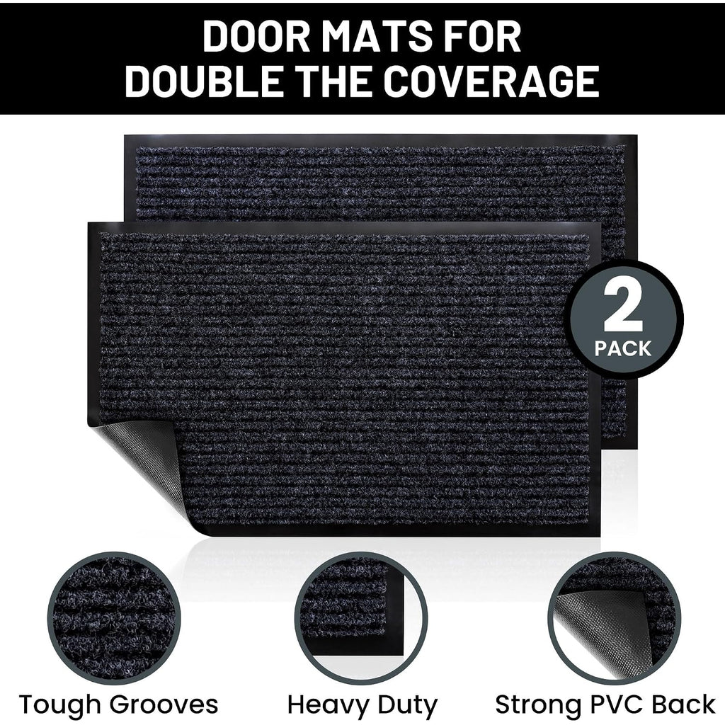 Front Door Mat, Indoor Outdoor Welcome Entryway Doormat, 30X17 Steel Gray | 2-Pack Low-Profile Muddy Doormats Trap Dirt, Mud & Moisture From Shoes & Pet Paws For Inside Outside Porch, Patio & Entryways