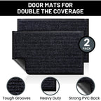 Front Door Mat, Indoor Outdoor Welcome Entryway Doormat, 30X17 Steel Gray | 2-Pack Low-Profile Muddy Doormats Trap Dirt, Mud & Moisture From Shoes & Pet Paws For Inside Outside Porch, Patio & Entryways