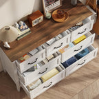 Gizoon Farmhouse 7 Drawers Dresser, White Chest Of Drawers With Metal Handles, 47" Wide Wooden Storage Organizer For Bedroom, Hallway, Living Room, Tabletop-Retro