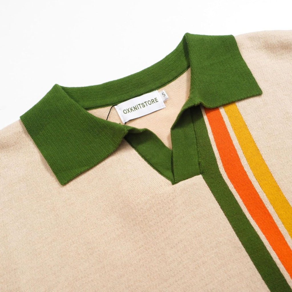 Oxknit Mens Knit Polo Shirts 1960S Mod Style Vintage Short Sleeve Shirt With Geometrical Design