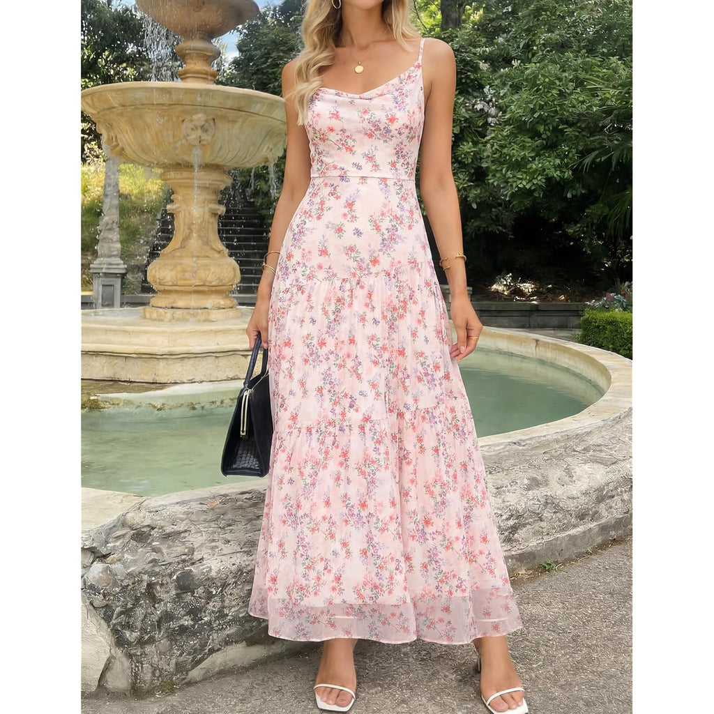 Zesica Women'S Summer Floral Sleeveless Maxi Dress 2026 Boho Mesh Spaghetti Strap Flowy Beach Wedding Guest Long Dresses