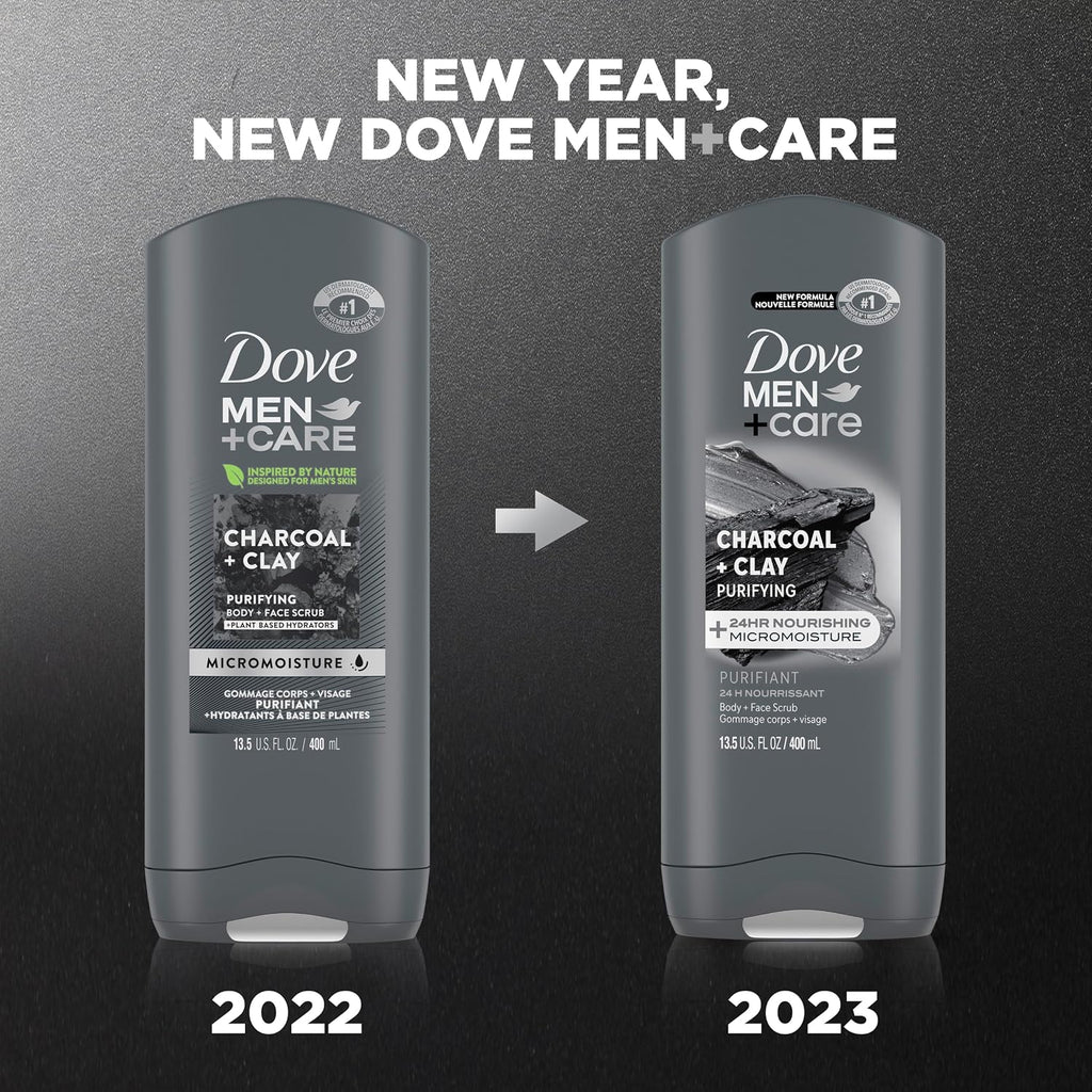 Dove Men + Care Purifying Charcoal + Clay Body And Face Wash With 24-Hour Nourishing Micromoisture Technology Body Wash For Men, 13.5 Oz