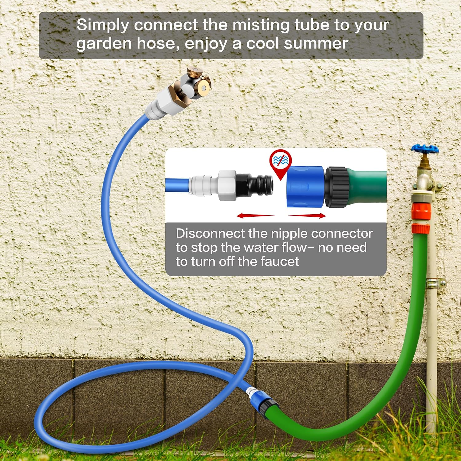 Upgraded Misters For Outside Patio, 3-Way Fine-Mist Leak-Proof Hose Mister Misting System, 6.6Ft Patio Mister For Cooling Outdoor, Cobra Mist Stand For Greenhouse Chicken Dog Pool Trampoline