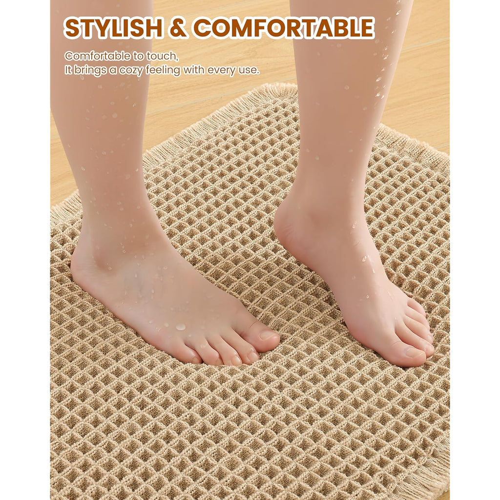 Smiry Waffle Bath Mat 30x20, Extra Soft Absorbent Bathroom Rugs, Non Slip Machine Washable Quick Dry Bath Rugs for Bathroom Floor, Tub, Shower, Home Decor Accessories, Brown