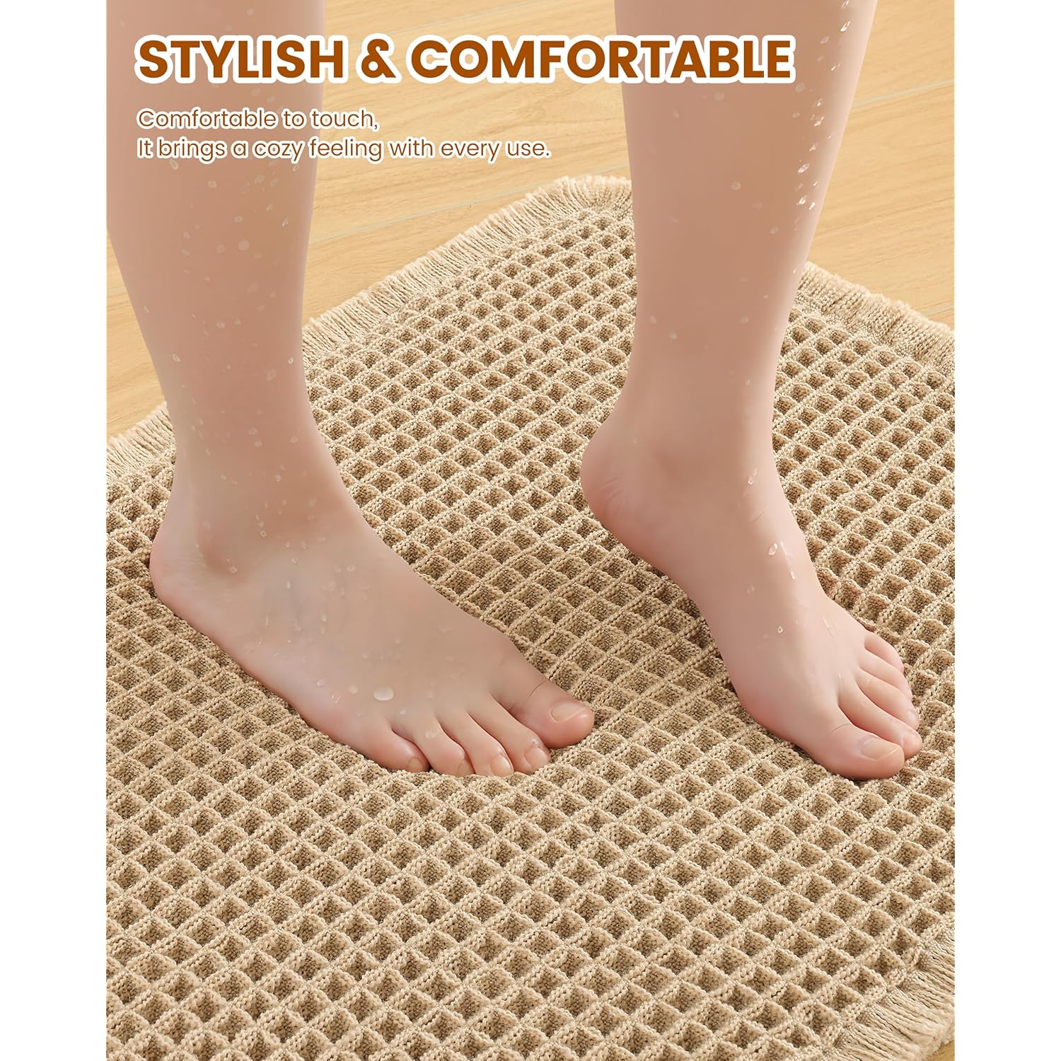 Smiry Waffle Bath Mat 30x20, Extra Soft Absorbent Bathroom Rugs, Non Slip Machine Washable Quick Dry Bath Rugs for Bathroom Floor, Tub, Shower, Home Decor Accessories, Brown