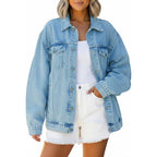 Oversized Denim Jacket Women - Trendy Drop Shoulder Jean Jacket - Loose Fit Boyfriend Style Nashville Outfits For Women