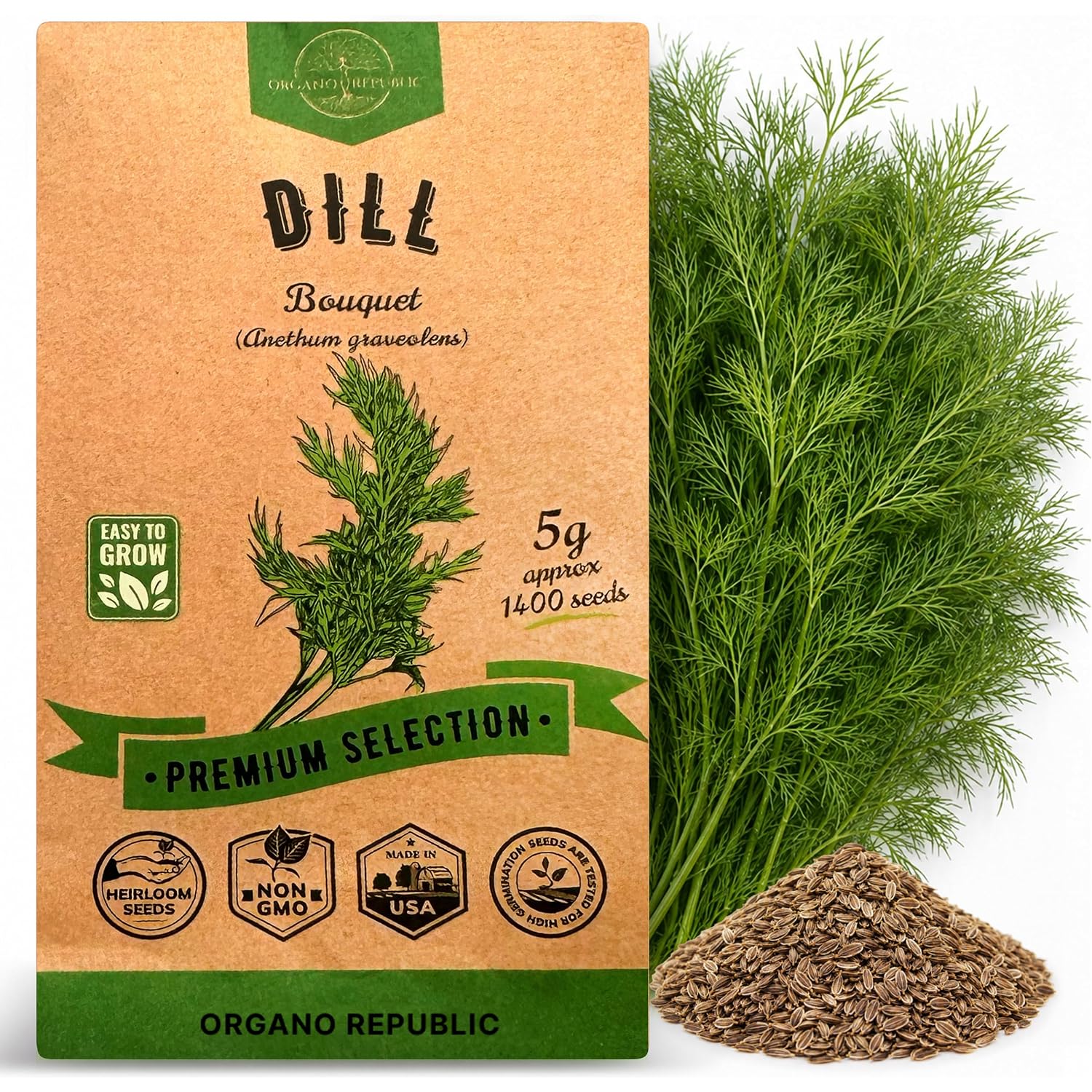 Dill Bouquet Seeds Pack 5 G - Over 1,400 Non-Gmo Heirloom Dill Seeds For Planting Herbs In Individual Seed Packet, Herbs Seeds For Planting Home Garden Indoor & Outdoor Gardening