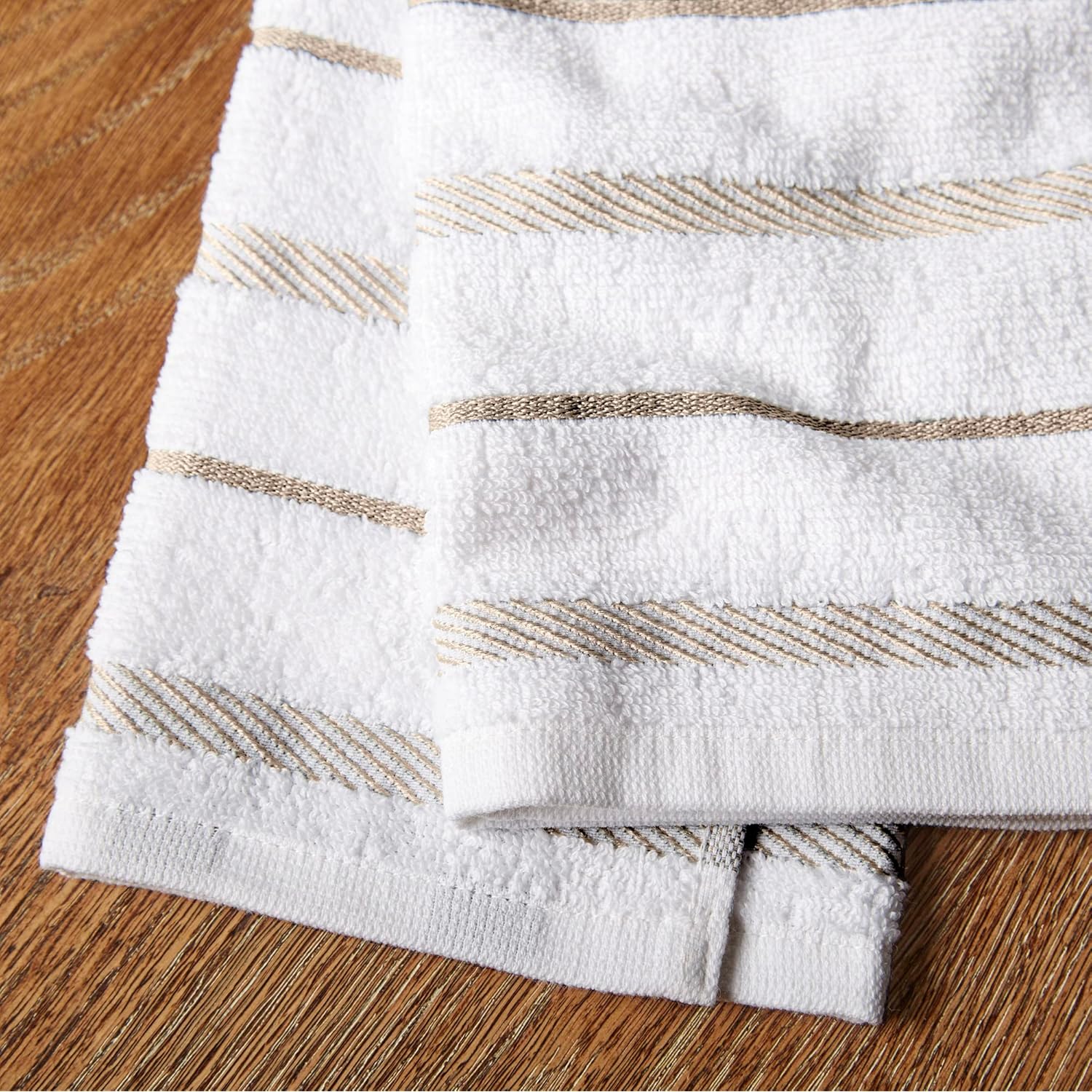 KitchenAid Albany Kitchen Towel 4-Pack Set, Milkshake Tan/White, 16"x26"