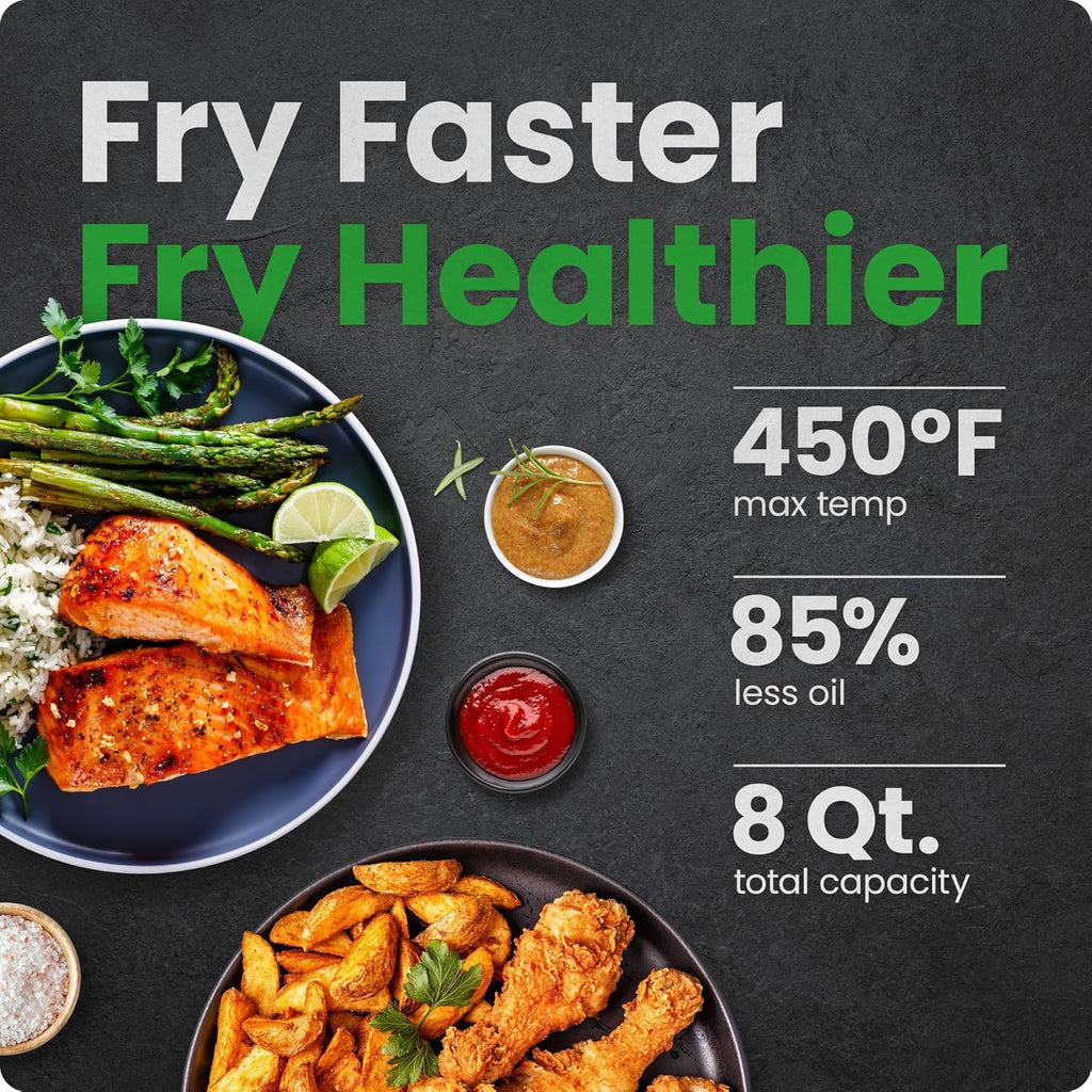 Chefman Air Fryer 8 Qt | TurboFry® 4-in-1 with 450°F Hi-Fry Option for Crispier Results | Bake, Dehydrate, Frozen | XL Nonstick Dishwasher-Safe Basket | Stainless Steel
