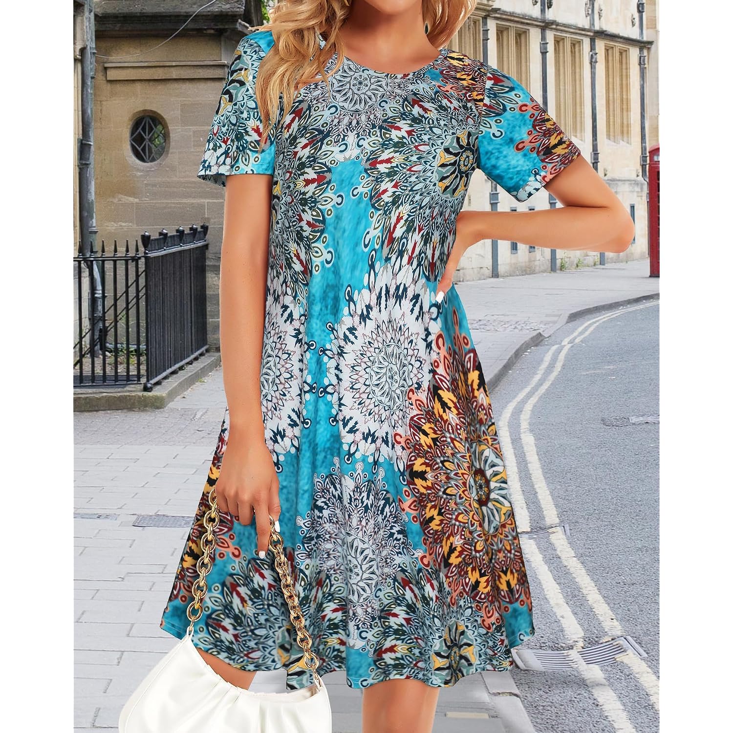 Womens Summer Dresses Beach Casual Loose Tshirt Floral Short Sleeve Flowy Pockets Sundresses 2026
