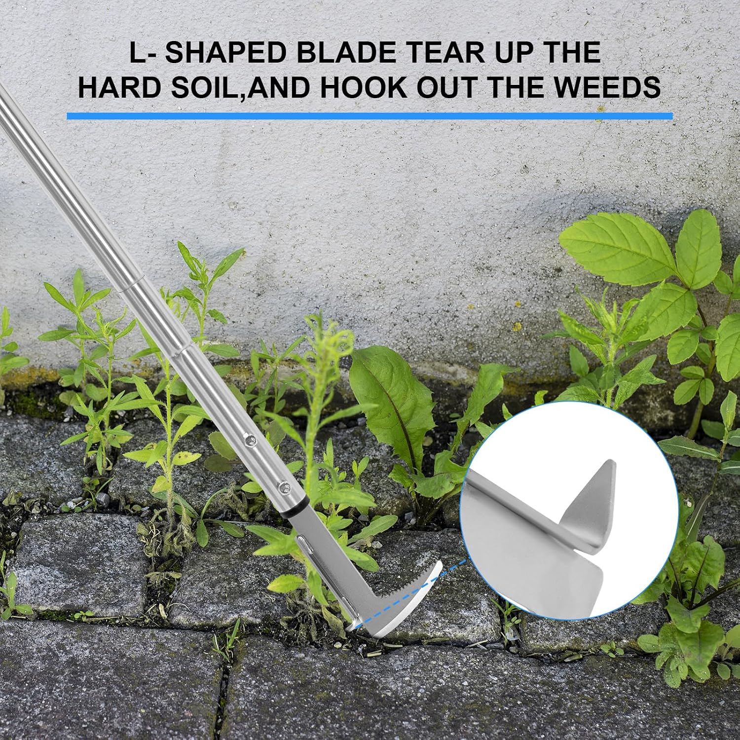 Crack Weeder, Stainless Steel Manual Crevice Weeding Tool, Long Handle Weed Grabber Remover, L-Shaped Manual Weeder Puller, Durable Crevice Weeding Tool For Sidewalk Garden Patio Lawn