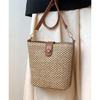 Women Straw Crossbody Bag Beach Handmade Rattan Shoulder Bags Hand Woven Leather Straps Straw Clutch Purse Vacation