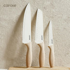 CAROTE 12PCS Knife set with Blade Guards,Granite Nonstick Ceramic Coating,Stainless Steel blade, Anti-Slip Handle, Essential Knives, Rustproof, White