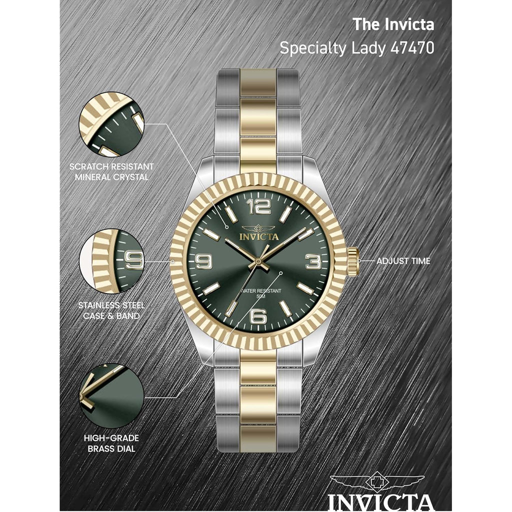 Invicta Women'S 47470 Specialty Quartz 3 Hand Green Dial Watch