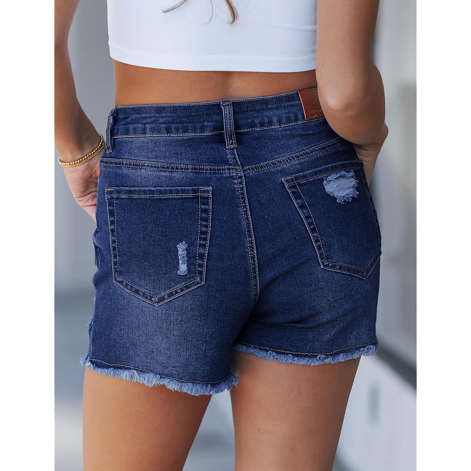 Jean Shorts for Women High Waisted Ripped Distressed Raw Hem Casual Summer Stretchy Denim Shorts Country Concert