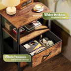 Huuger Night Stand Set 2, Nightstand With 2 Drawers, Bed Side Table With Open Shelf, Wooden Top, End Table, Fabric Drawer, For Bedroom, Rustic Brown